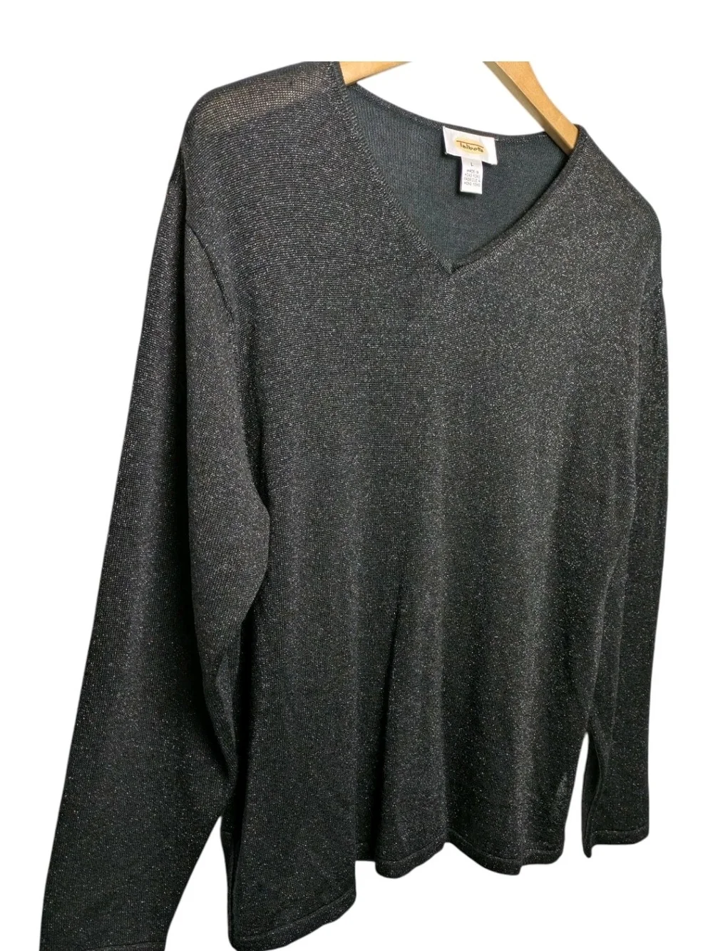 Talbots Black Silk Sparkle Sweater Large Vintage Metallic Shimmer